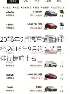 2016年9月汽车销量排行榜,2016年9月汽车销量排行榜前十名