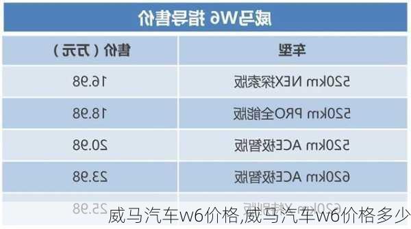 威马汽车w6价格,威马汽车w6价格多少