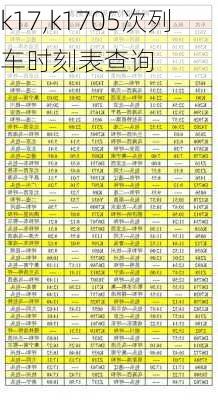 k17,k1705次列车时刻表查询