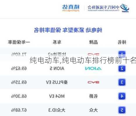 纯电动车,纯电动车排行榜前十名