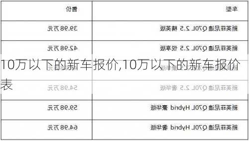 10万以下的新车报价,10万以下的新车报价表