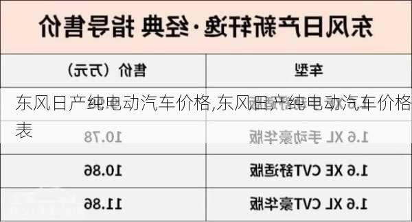 东风日产纯电动汽车价格,东风日产纯电动汽车价格表