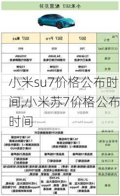 小米su7价格公布时间,小米苏7价格公布时间