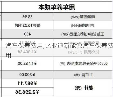 汽车保养费用,比亚迪新能源汽车保养费用