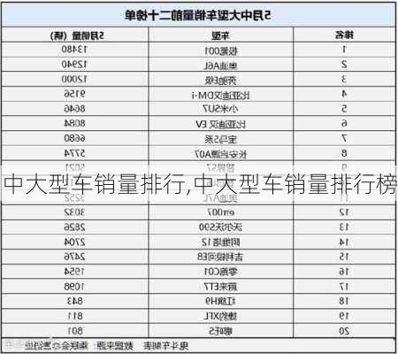 中大型车销量排行,中大型车销量排行榜