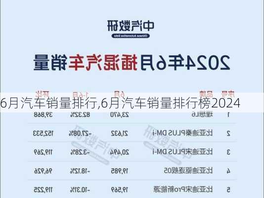 6月汽车销量排行,6月汽车销量排行榜2024